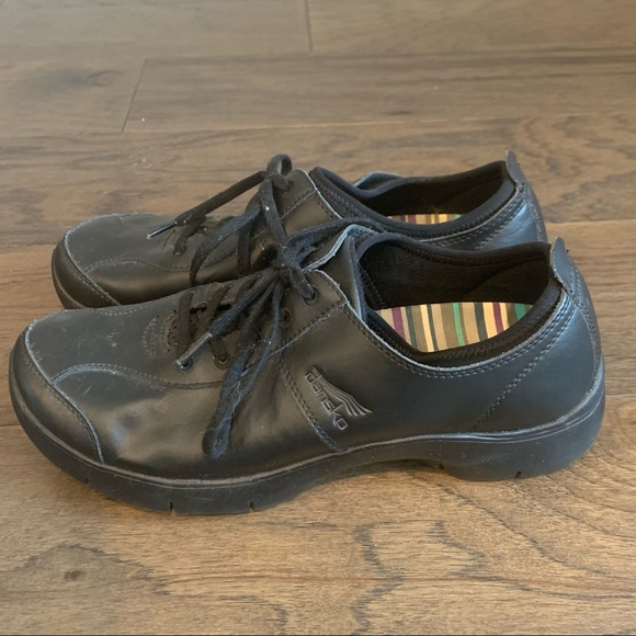 Dansko Elise Black Leather Oxford Work Shoes - Picture 6 of 11